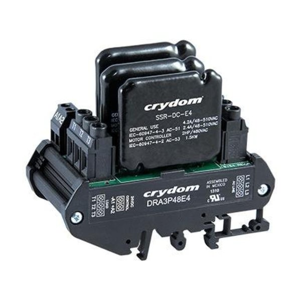 Crydom Contactors - Solid State Ssr Contactor, 3-Phase, Din Rail Mount, 480Vac/4A, 24Vdc In, Zero Cross, 2P DRA3P48E42